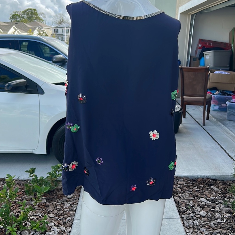 BODEN BLUE SILK BEADED SHIRT TOP BLOUSE SIZE 10 - Picture 4 of 10